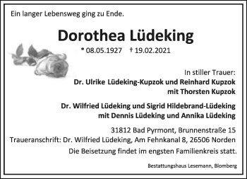 Anzeige  Dorothea Lüdeking  Lippische Landes-Zeitung