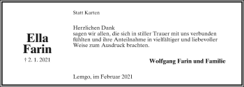 Anzeige  Ella Farin  Lippische Landes-Zeitung