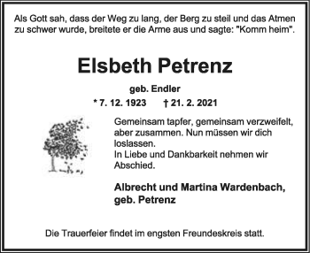 Anzeige  Elsbeth Petrenz  Lippische Landes-Zeitung