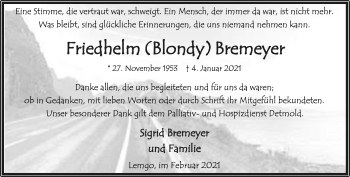 Anzeige  Friedhelm Bremeyer  Lippische Landes-Zeitung
