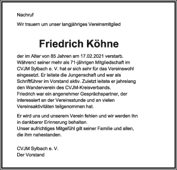 Anzeige  Friedrich Köhne  Lippische Landes-Zeitung