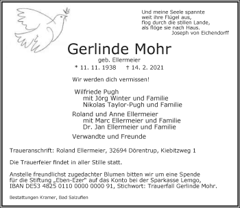 Anzeige  Gerlinde Mohr  Lippische Landes-Zeitung