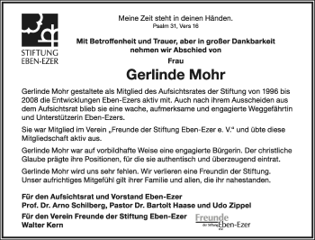 Anzeige  Gerlinde Mohr  Lippische Landes-Zeitung