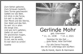 Anzeige  Gerlinde Mohr  Lippische Landes-Zeitung