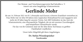Anzeige  Gerlinde Mohr  Lippische Landes-Zeitung
