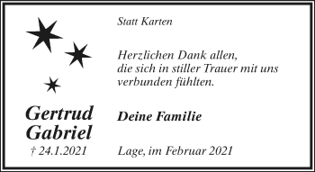 Anzeige  Gertrud Gabriel  Lippische Landes-Zeitung