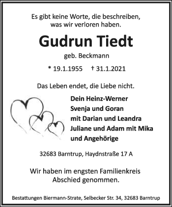 Anzeige  Gudrun Tiedt  Lippische Landes-Zeitung