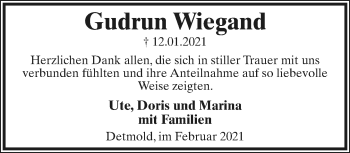 Anzeige  Gudrun Wiegand  Lippische Landes-Zeitung