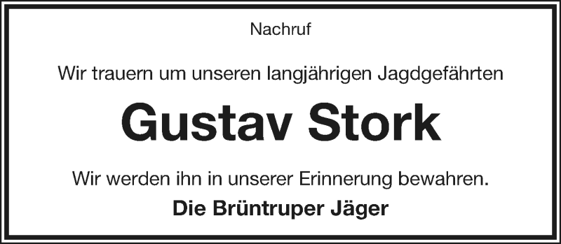  Traueranzeige für Gustav Stork vom 20.02.2021 aus Lippische Landes-Zeitung