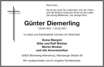 Anzeige  Günter Diemerling  Lippische Landes-Zeitung