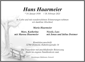 Anzeige  Hans Haarmeier  Lippische Landes-Zeitung