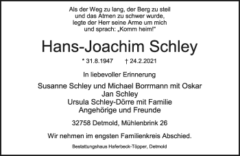 Anzeige  Hans-Joachim Schley  Lippische Landes-Zeitung