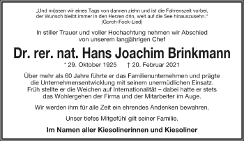 Anzeige  Hans Joachim Brinkmann  Lippische Landes-Zeitung