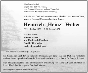 Anzeige  Heinrich  Weber  Lippische Landes-Zeitung
