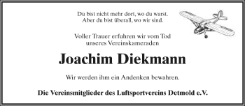 Anzeige  Joachim Diekmann  Lippische Landes-Zeitung