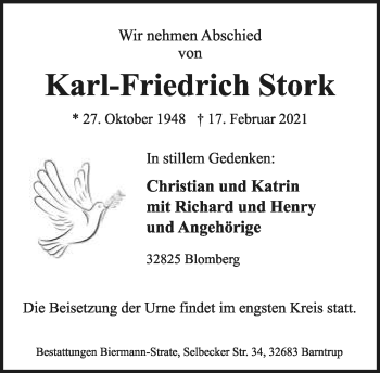 Anzeige  Karl-Friedrich Stork  Lippische Landes-Zeitung