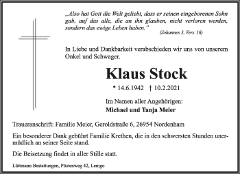 Anzeige  Klaus Stock  Lippische Landes-Zeitung