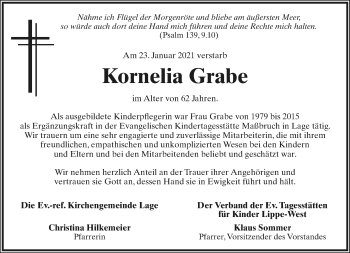 Anzeige  Kornelia Grabe  Lippische Landes-Zeitung