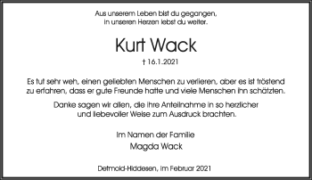 Anzeige  Kurt Wack  Lippische Landes-Zeitung