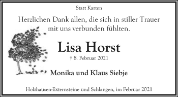 Anzeige  Lisa Horst  Lippische Landes-Zeitung