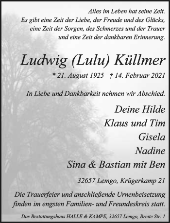 Anzeige  Ludwig  Küllmer  Lippische Landes-Zeitung