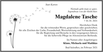 Anzeige  Magdalene Tasche  Lippische Landes-Zeitung