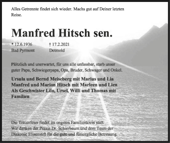 Anzeige  Manfred Hitsch  Lippische Landes-Zeitung