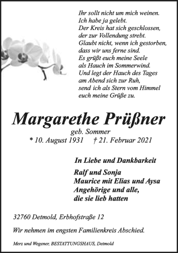 Anzeige  Margarethe Prüßner  Lippische Landes-Zeitung
