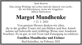 Anzeige  Margot Mundhenke  Lippische Landes-Zeitung