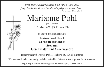 Anzeige  Marianne Pohl  Lippische Landes-Zeitung