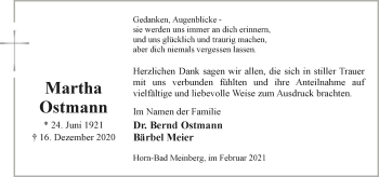 Anzeige  Martha Ostmann  Lippische Landes-Zeitung