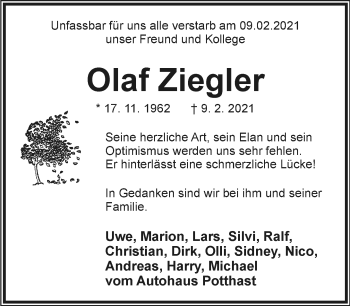 Anzeige  Olaf Ziegler  Lippische Landes-Zeitung