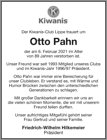 Anzeige  Otto Pahn  Lippische Landes-Zeitung