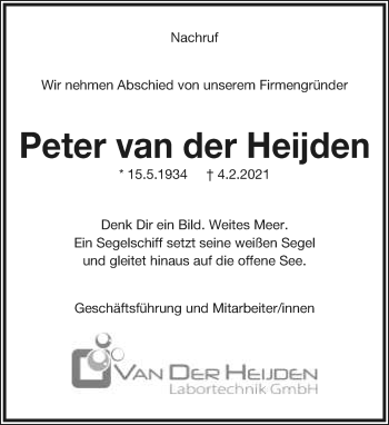 Anzeige  Peter van der Heijden  Lippische Landes-Zeitung