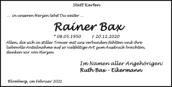 Anzeige  Rainer Bax  Lippische Landes-Zeitung