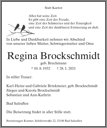 Anzeige  Regina Brockschmidt  Lippische Landes-Zeitung