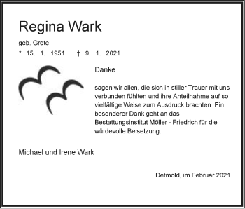 Anzeige  Regina Wark  Lippische Landes-Zeitung