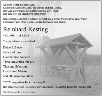 Anzeige  Reinhard Kesting  Lippische Landes-Zeitung
