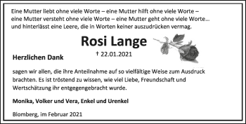 Anzeige  Rosi Lange  Lippische Landes-Zeitung