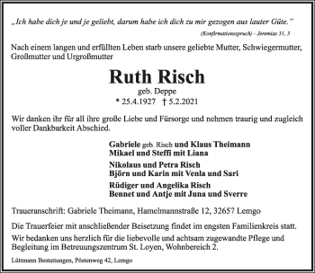 Anzeige  Ruth Risch  Lippische Landes-Zeitung