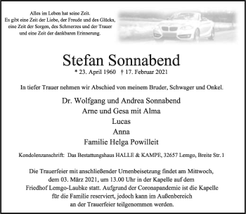 Anzeige  Stefan Sonnabend  Lippische Landes-Zeitung