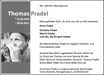 Anzeige  Thomas Pradel  Lippische Landes-Zeitung