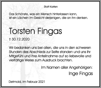 Anzeige  Torsten Fingas  Lippische Landes-Zeitung
