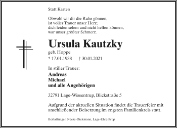 Anzeige  Ursula Kautzky  Lippische Landes-Zeitung