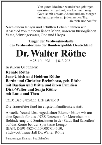 Anzeige  Walter Röthe  Lippische Landes-Zeitung