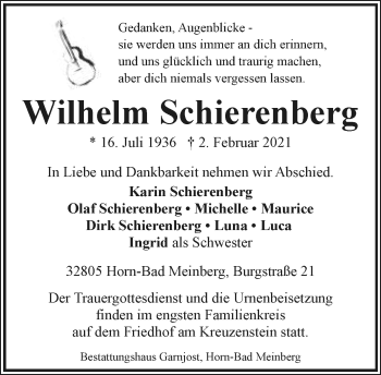Anzeige  Wilhelm Schierenberg  Lippische Landes-Zeitung