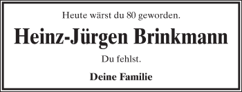 Anzeige  Heinz-Jürgen Brinkmann  Lippische Landes-Zeitung