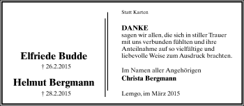 Anzeige  Helmut Bergmann  Lippische Landes-Zeitung