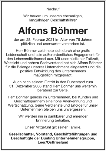 Anzeige  Alfons Böhmer  Lippische Landes-Zeitung