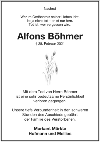 Anzeige  Alfons Böhmer  Lippische Landes-Zeitung
